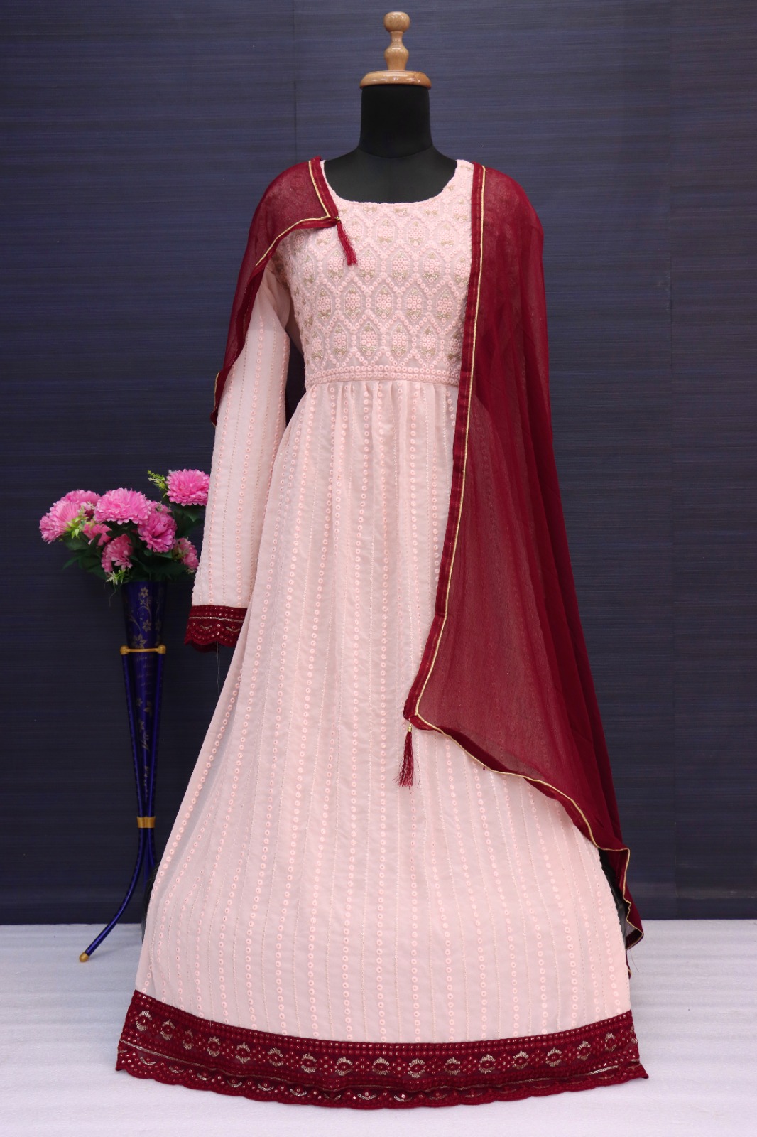 PEACH Nayra Cut Style Designer Shalwar Kameez Palazzo Suit Pakistani Indian Wedding Party Wear Heavy Embroidery Worked Long Anarkali Style Dresses